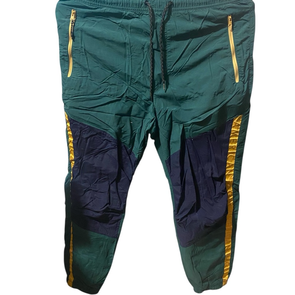 American Eagle Outfitters Green and Navy Joggers with Gold Accents